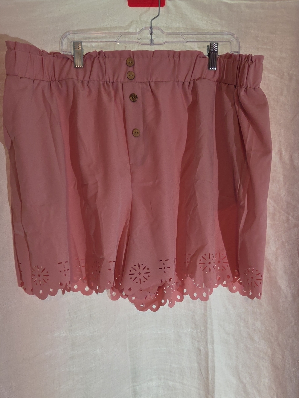 Women's Pink Eyelet Hem Elastic Waist Shorts